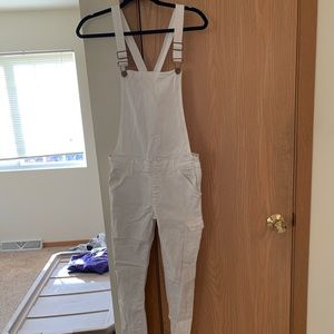 White skinny overalls
